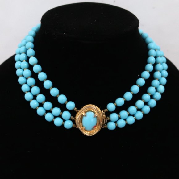 vtg DeNICOLA triple strand glass beaded necklace